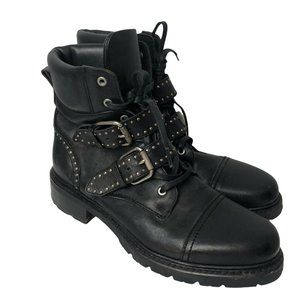 Frye Womens Samantha Stud Hiker Boots Size 10 Black Leather Ankle